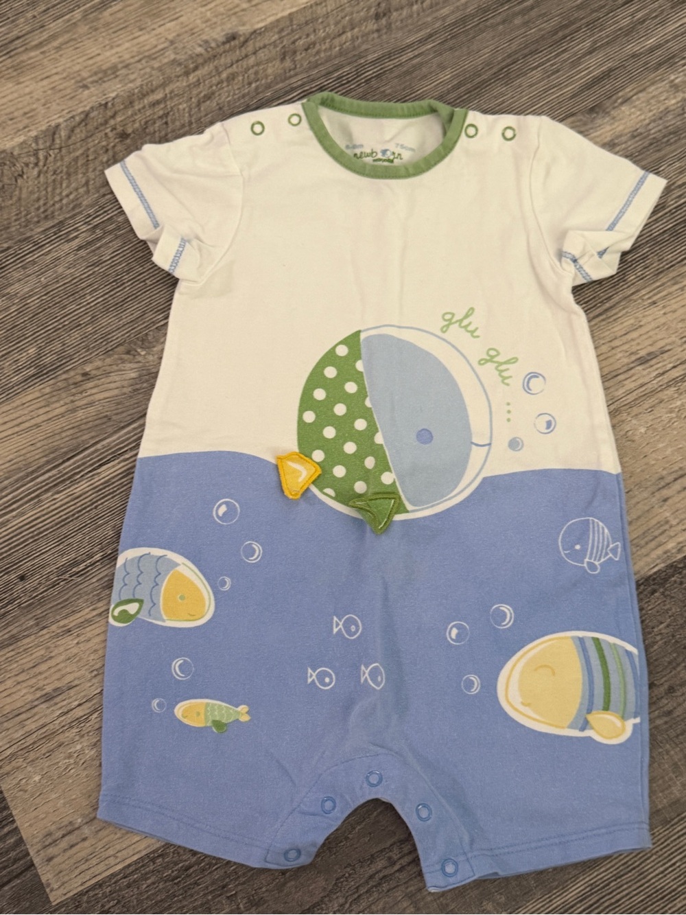 Mayoral Fish Print Short Sleeve Romper 6-9 Months Nautical One Piece